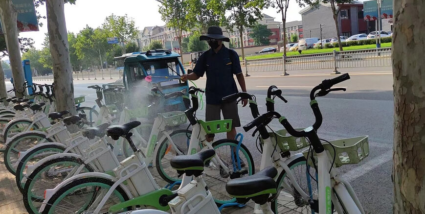 共享助力車每?jī)尚r(shí)消殺一次，守護(hù)市民出行安全
